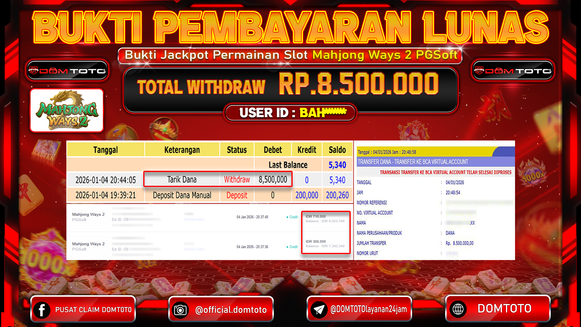 JACKPOT SLOT Mahjong Ways 2 PGSoft 4 JANUARI 2026